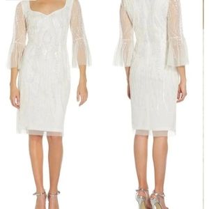 Adrianna Papell Ivory Beaded Bell Sleeve Dress 12 NWT